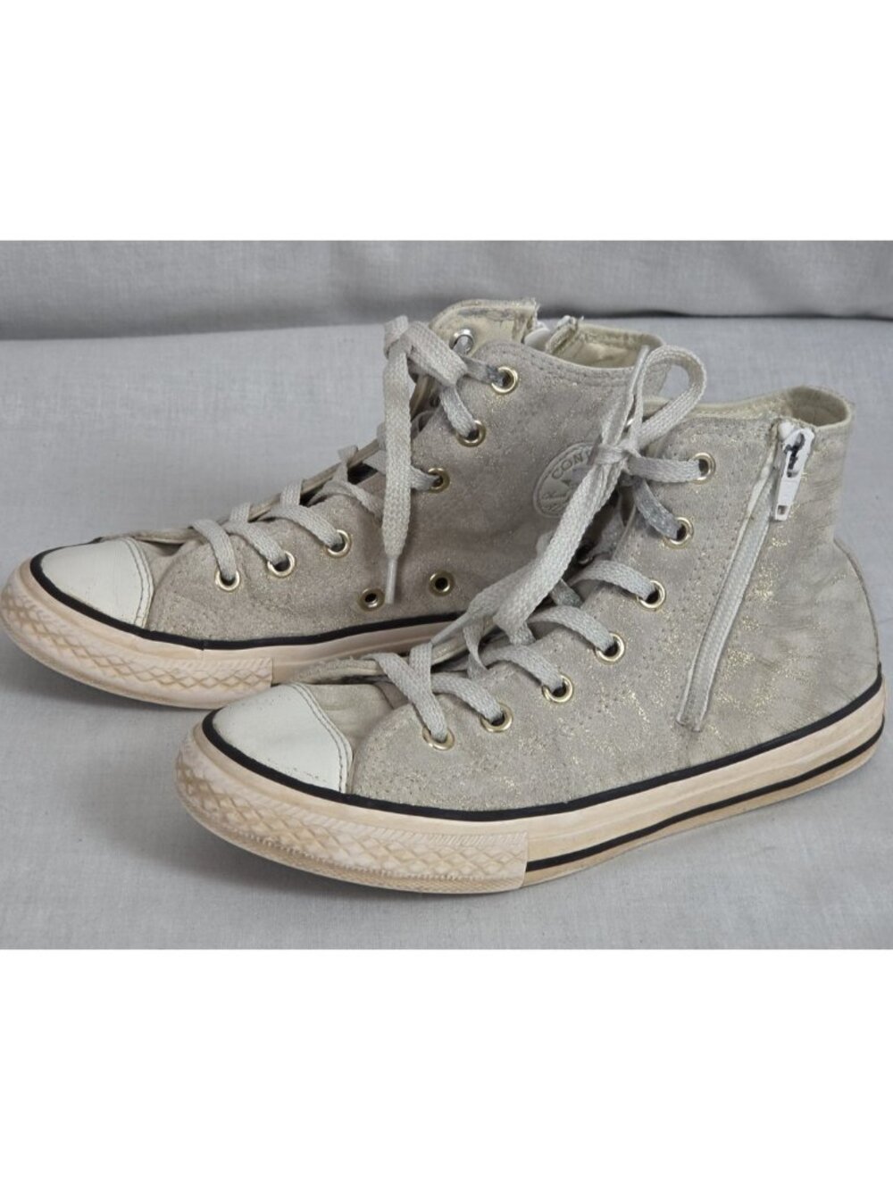 Converse All Star High Top Silver Sneakers Gold Glitter Shoes Kids Sz 2 Bling